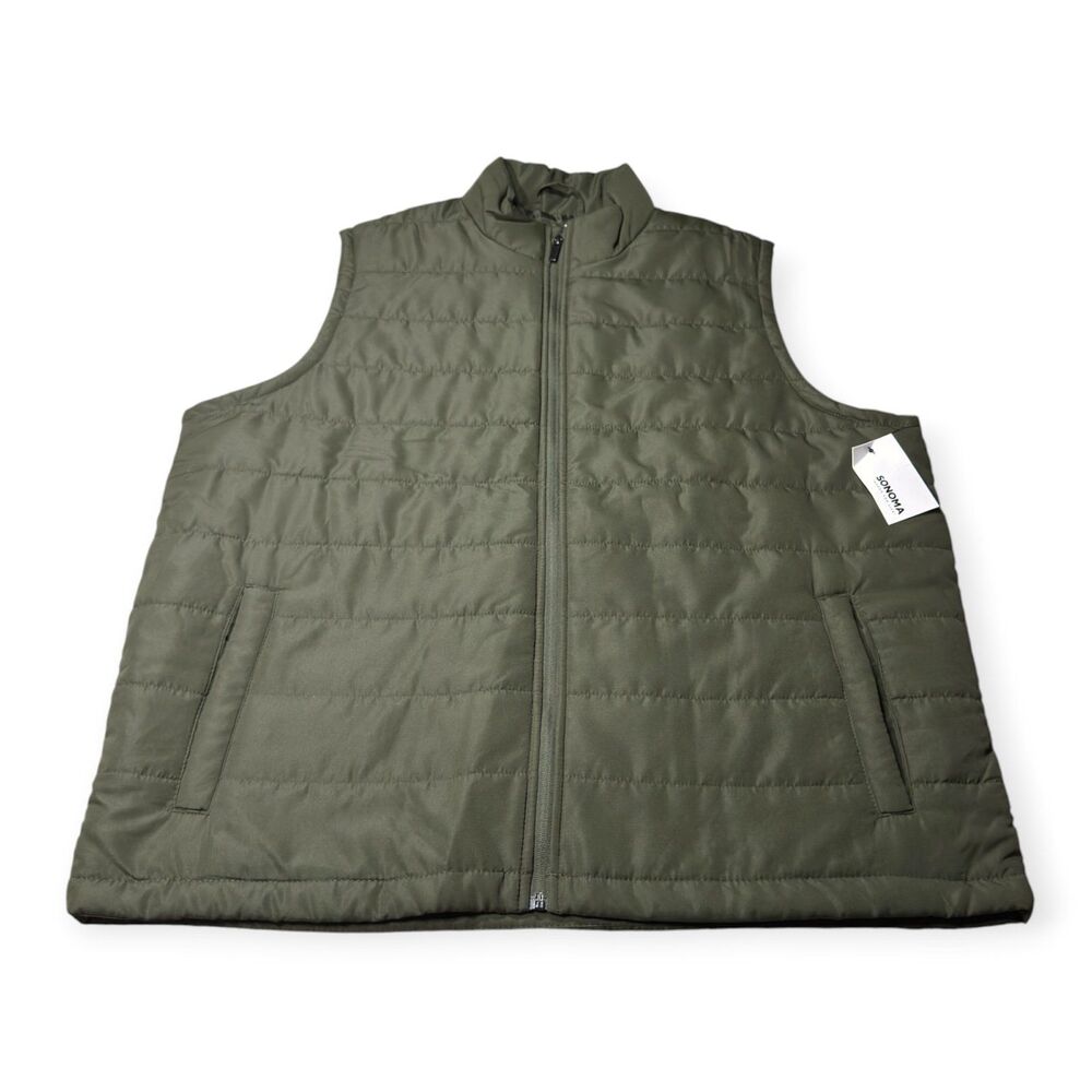 SONOMA Puffer Vest Size XL Green Quilted Zip Up Sleeveless Lightweight Jacket